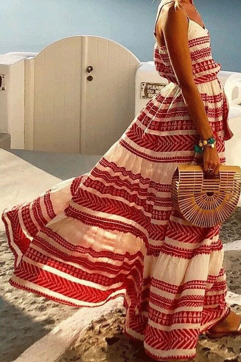 Fashion Sexy Print Backless V Neck Sling Dresses  Fashionpara