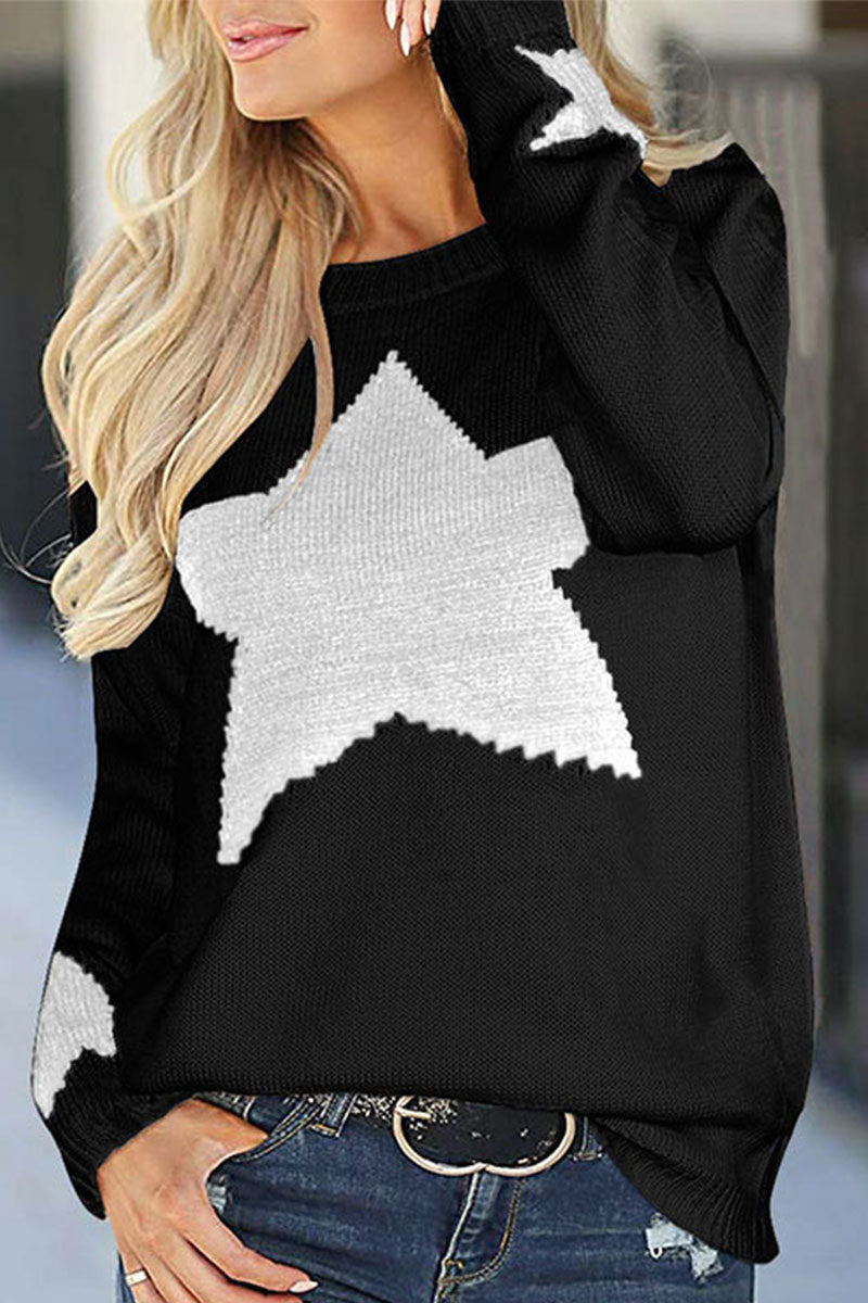 Florcoo Casual Mid Waist Patchwork O Neck Sweater 4 Colors