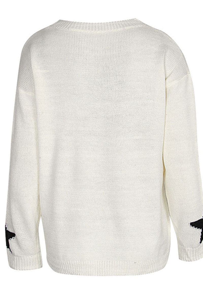 Florcoo Casual Mid Waist Patchwork O Neck Sweater 4 Colors