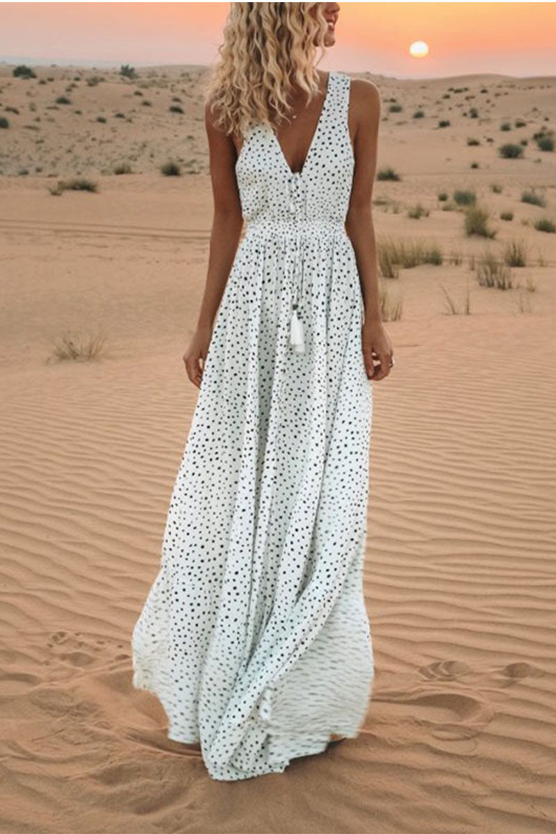 Sexy Print V Neck Sleeveless Dress  Fashionpara