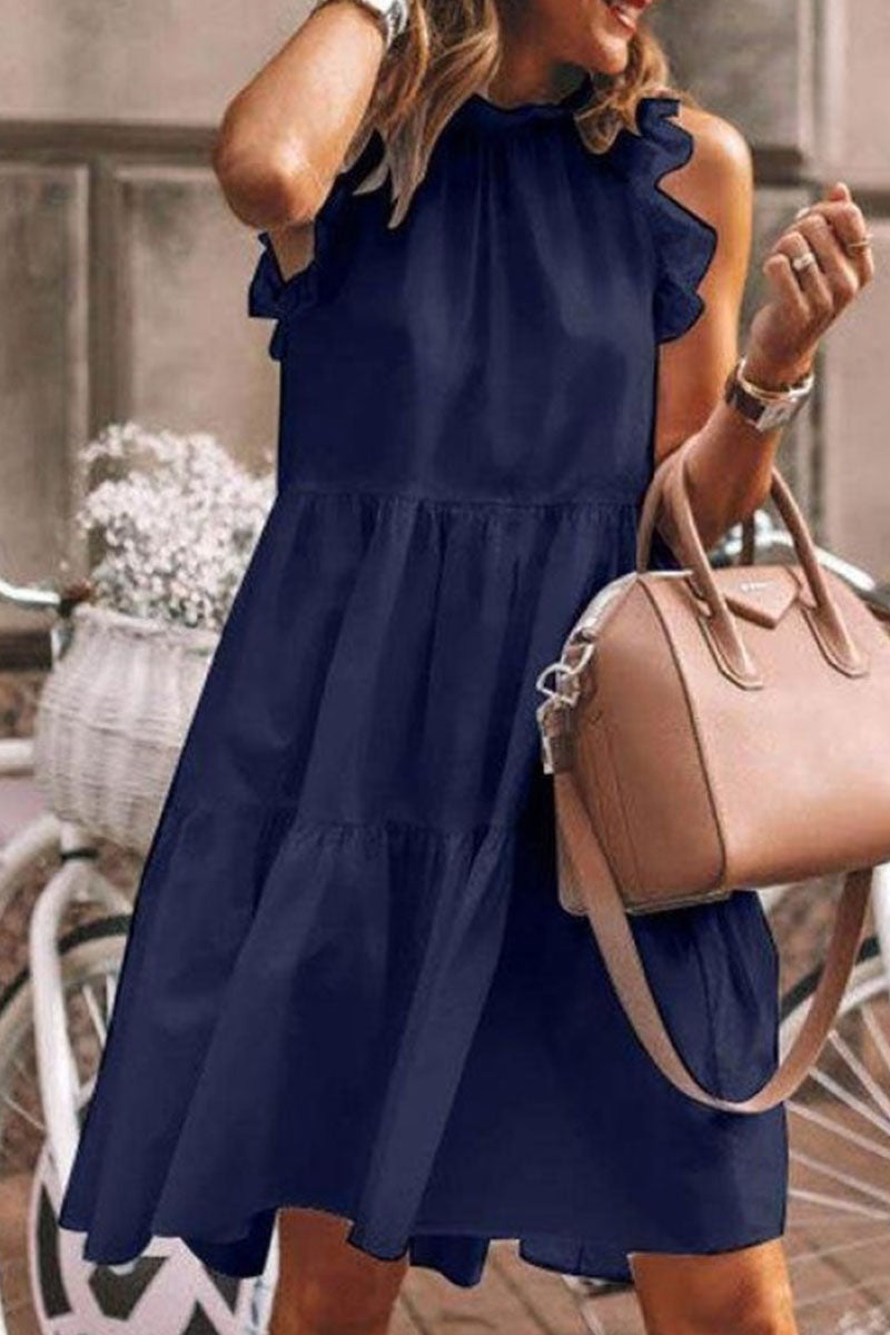 Sweet Joint Flounce O Neck A Line Midi Dresses(5 Colors) - Fashionpara