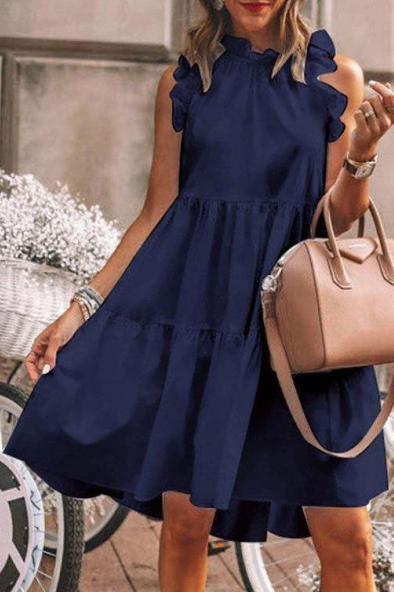 Sweet Joint Flounce O Neck A Line Midi Dresses(5 Colors)  Fashionpara