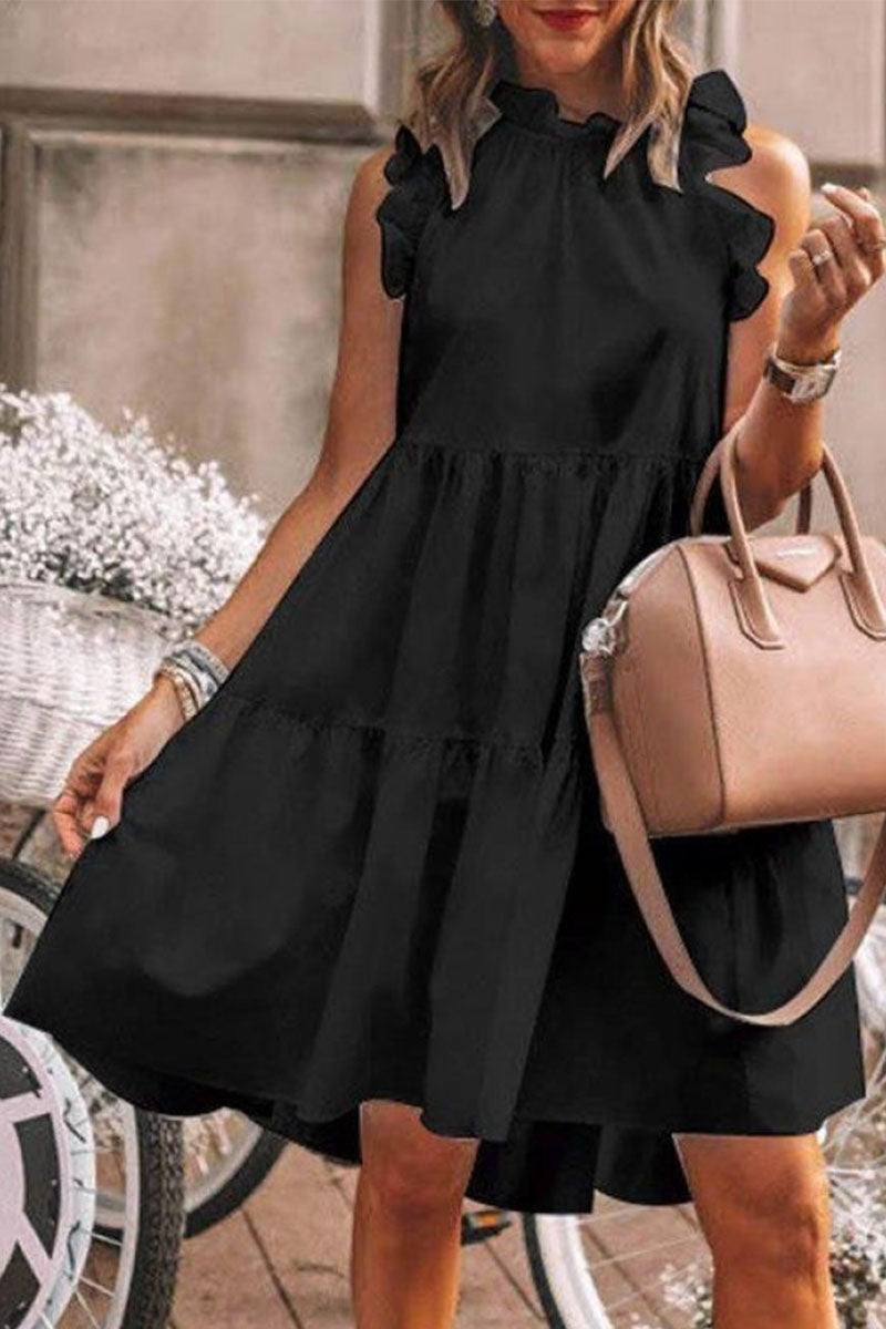 Sweet Joint Flounce O Neck A Line Midi Dresses(5 Colors) - Fashionpara