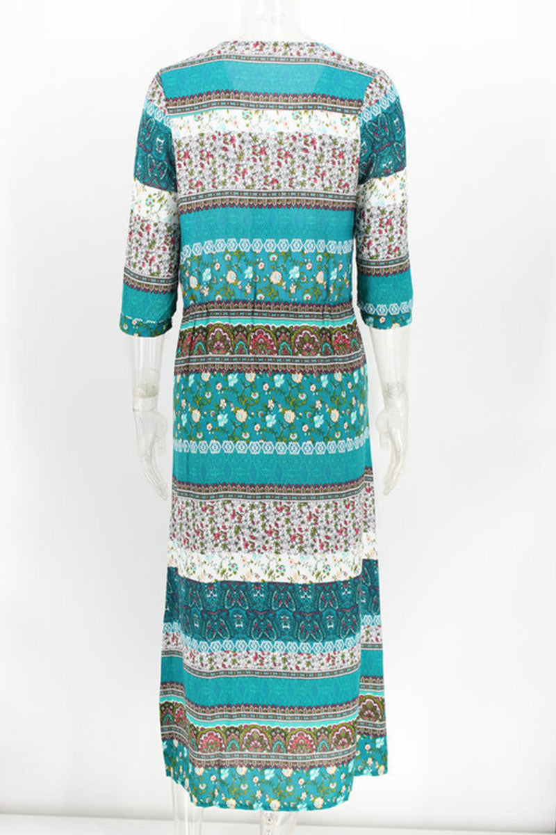 Fashion Street Print Patchwork V Neck Printed Dresses(4 Colors) - Fashionpara