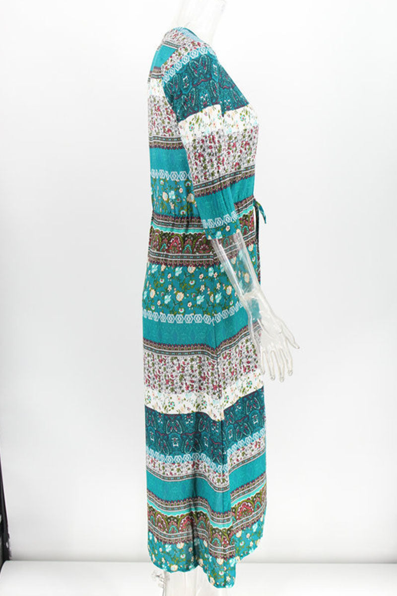 Fashion Street Print Patchwork V Neck Printed Dresses(4 Colors) - Fashionpara