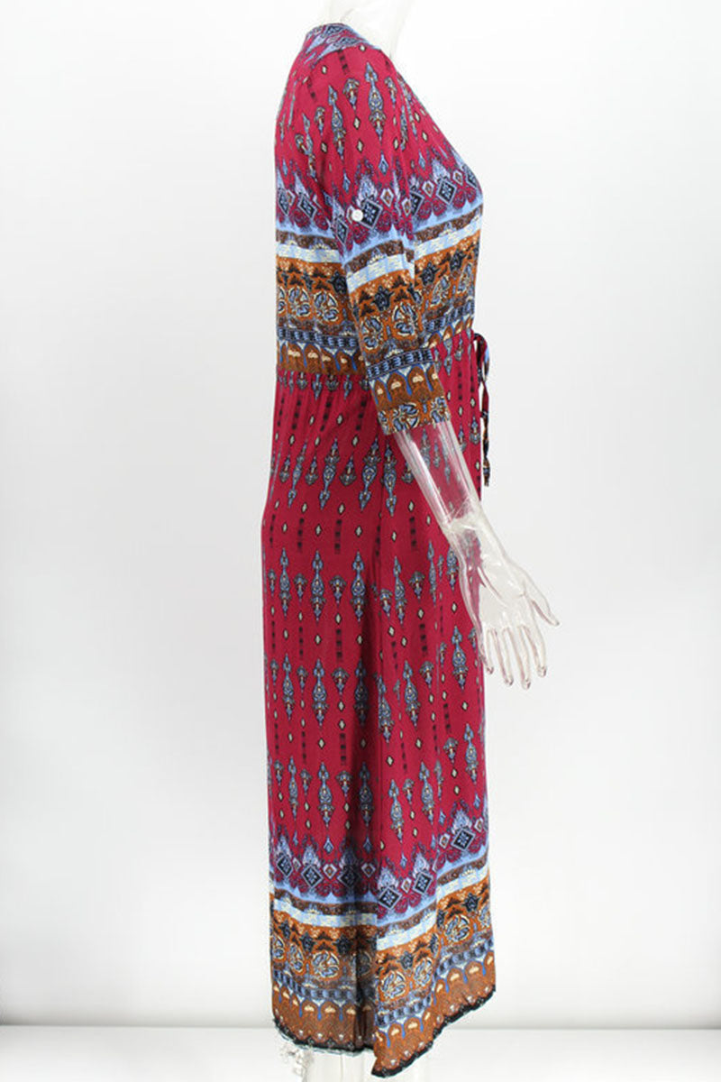 Fashion Street Print Patchwork V Neck Printed Dresses(4 Colors) - Fashionpara