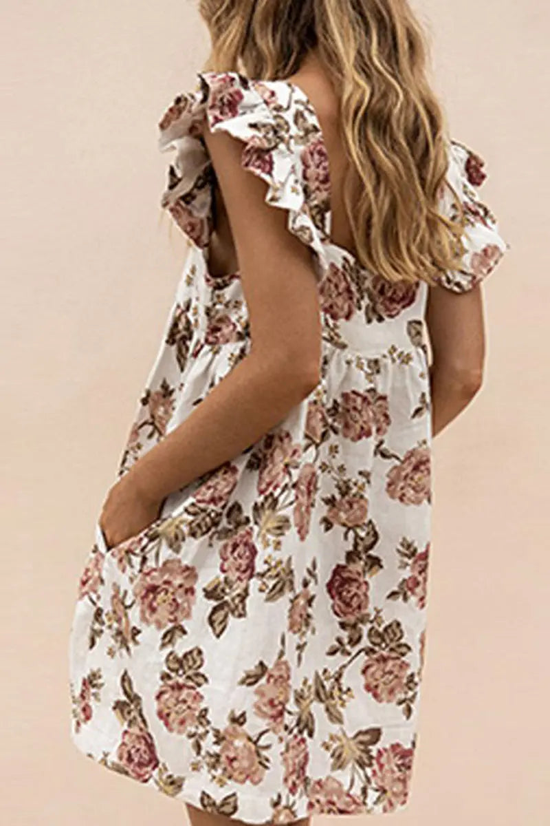 Fashion Casual Print Patchwork Square Collar Princess Dresses(4 Colors)  Fashionpara