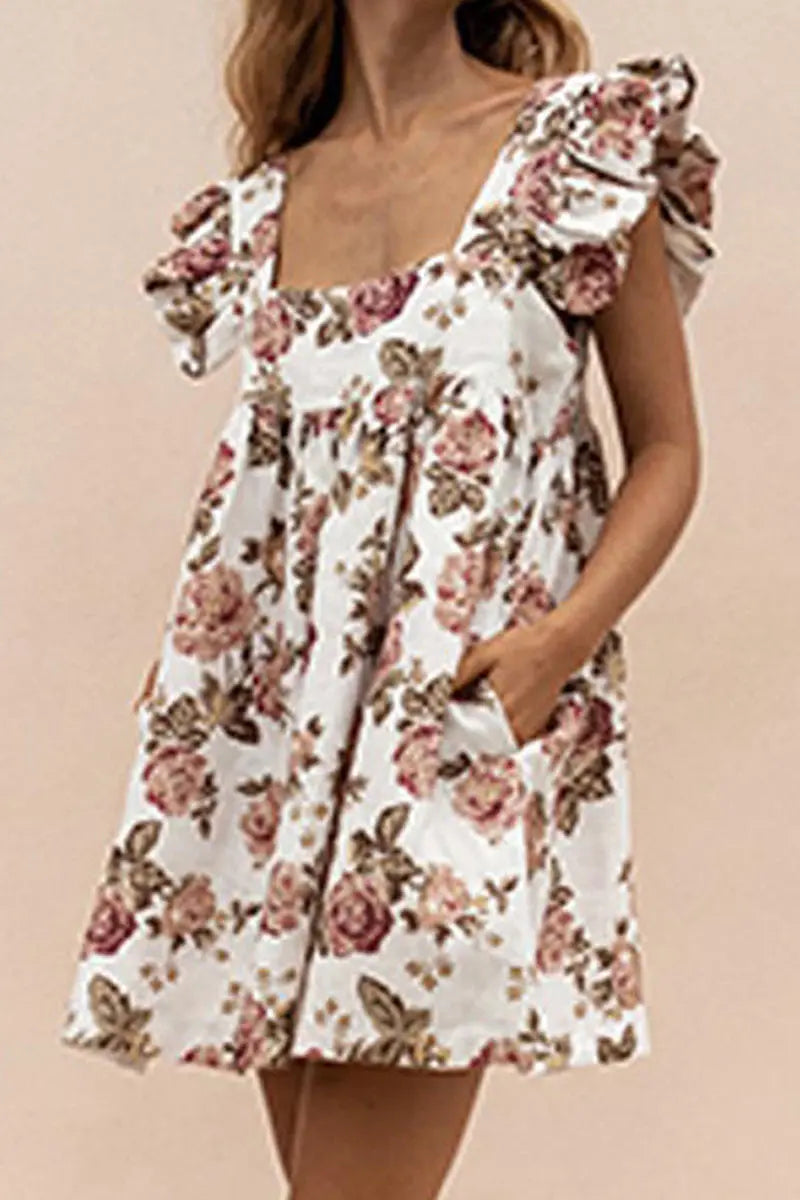 Fashion Casual Print Patchwork Square Collar Princess Dresses(4 Colors)  Fashionpara