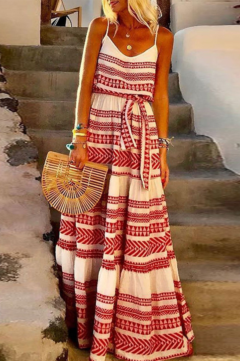 Sexy Print Frenulum V Neck Beach Dresses(4 Colors)  Fashionpara