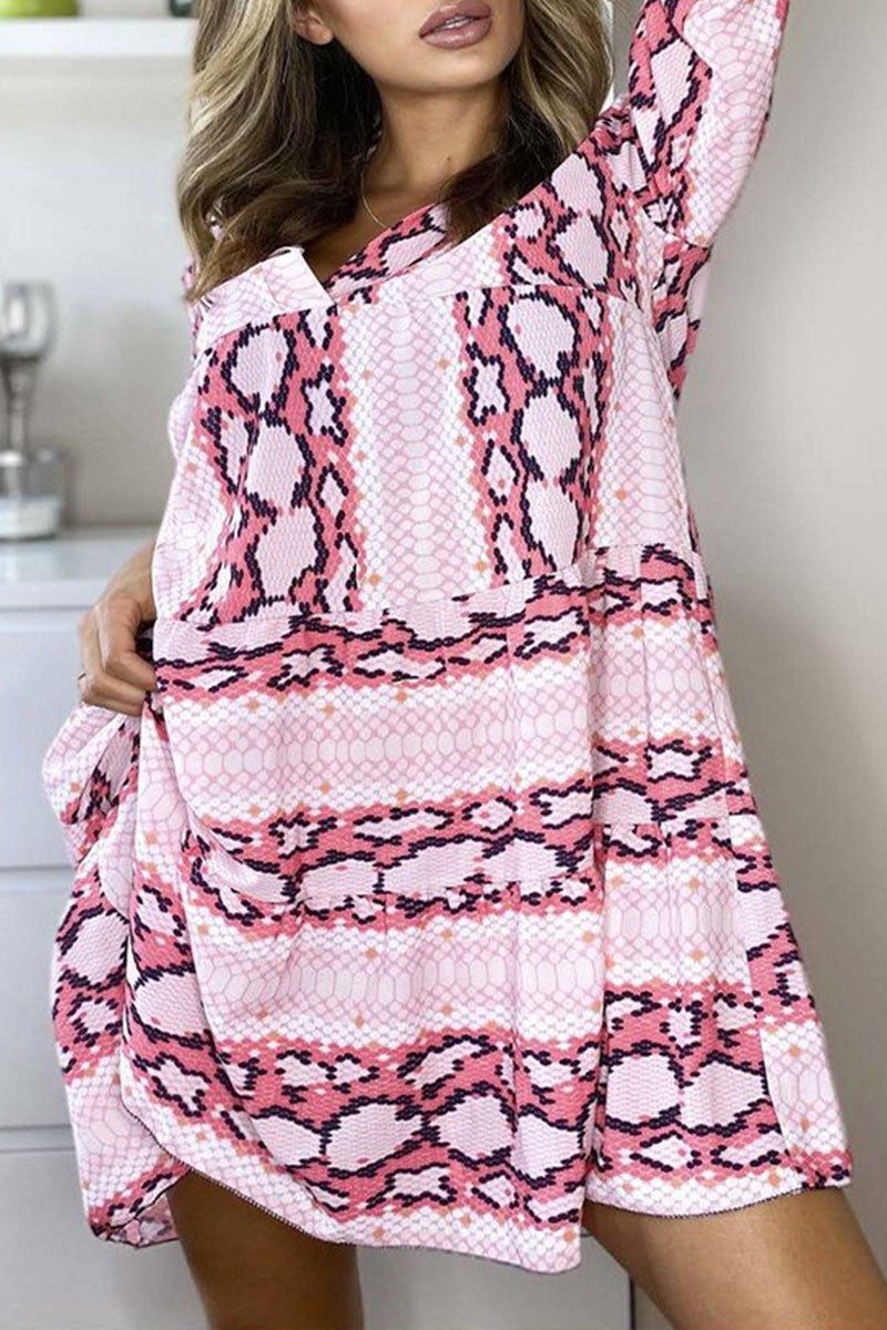 Casual Print Patchwork V Neck Printed Dresses(3 Colors)  Fashionpara