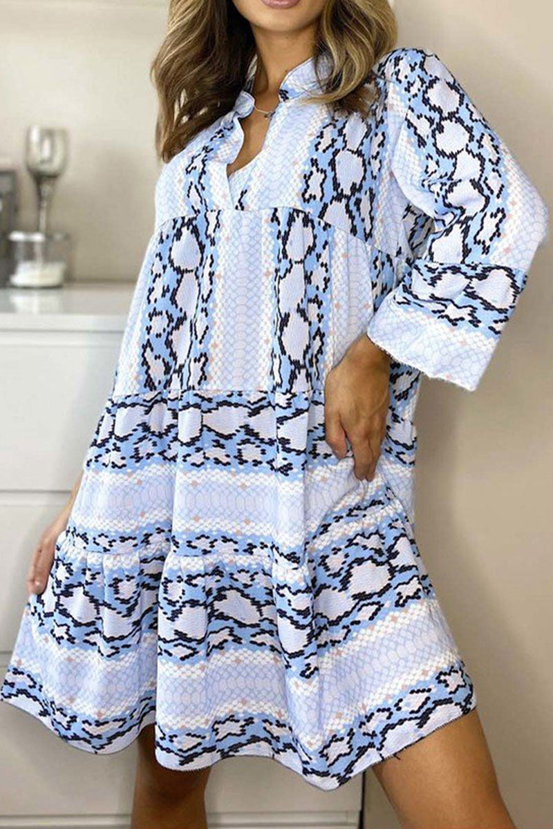 Casual Print Patchwork V Neck Printed Dresses(3 Colors)  Fashionpara