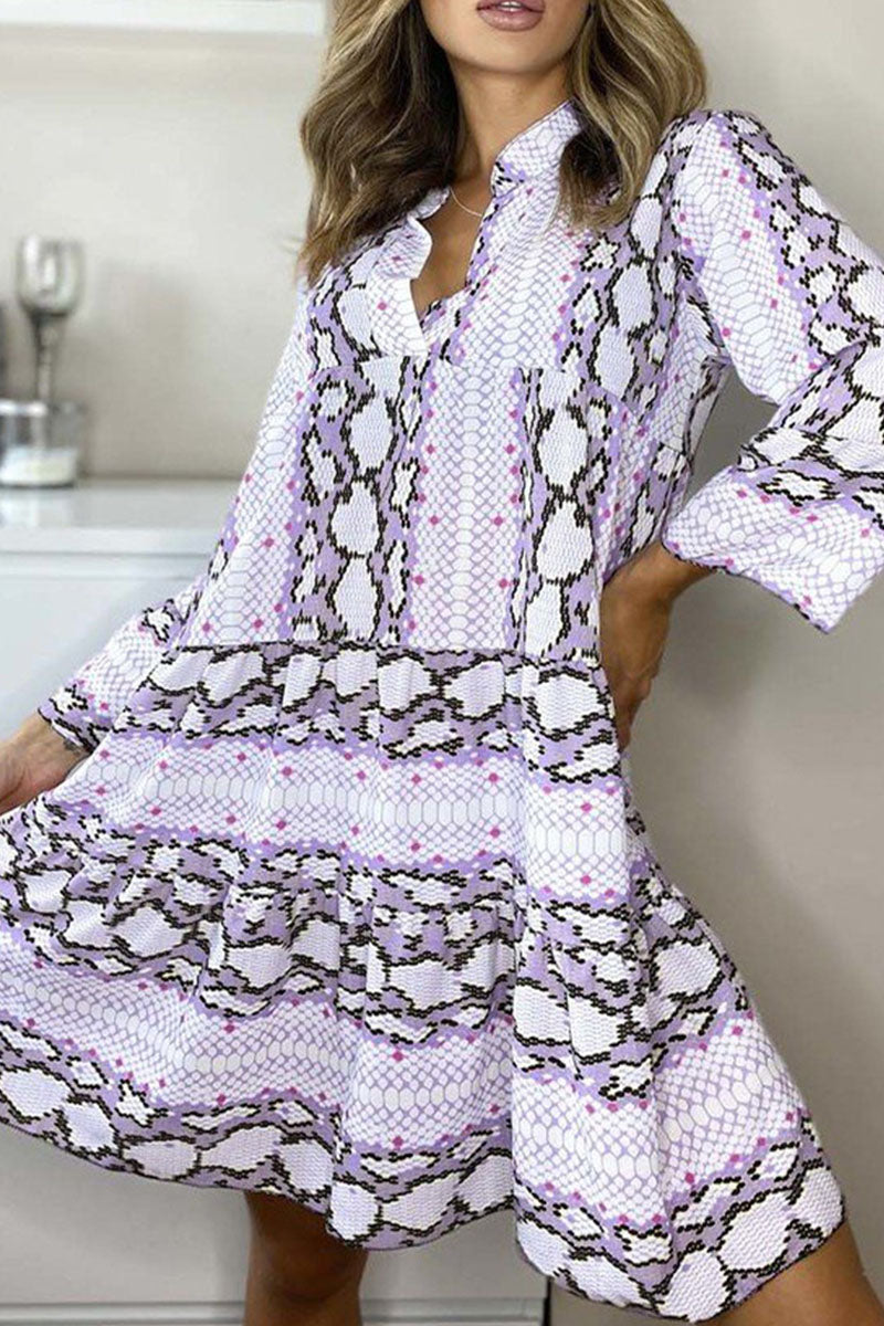 Casual Print Patchwork V Neck Printed Dresses(3 Colors)  Fashionpara