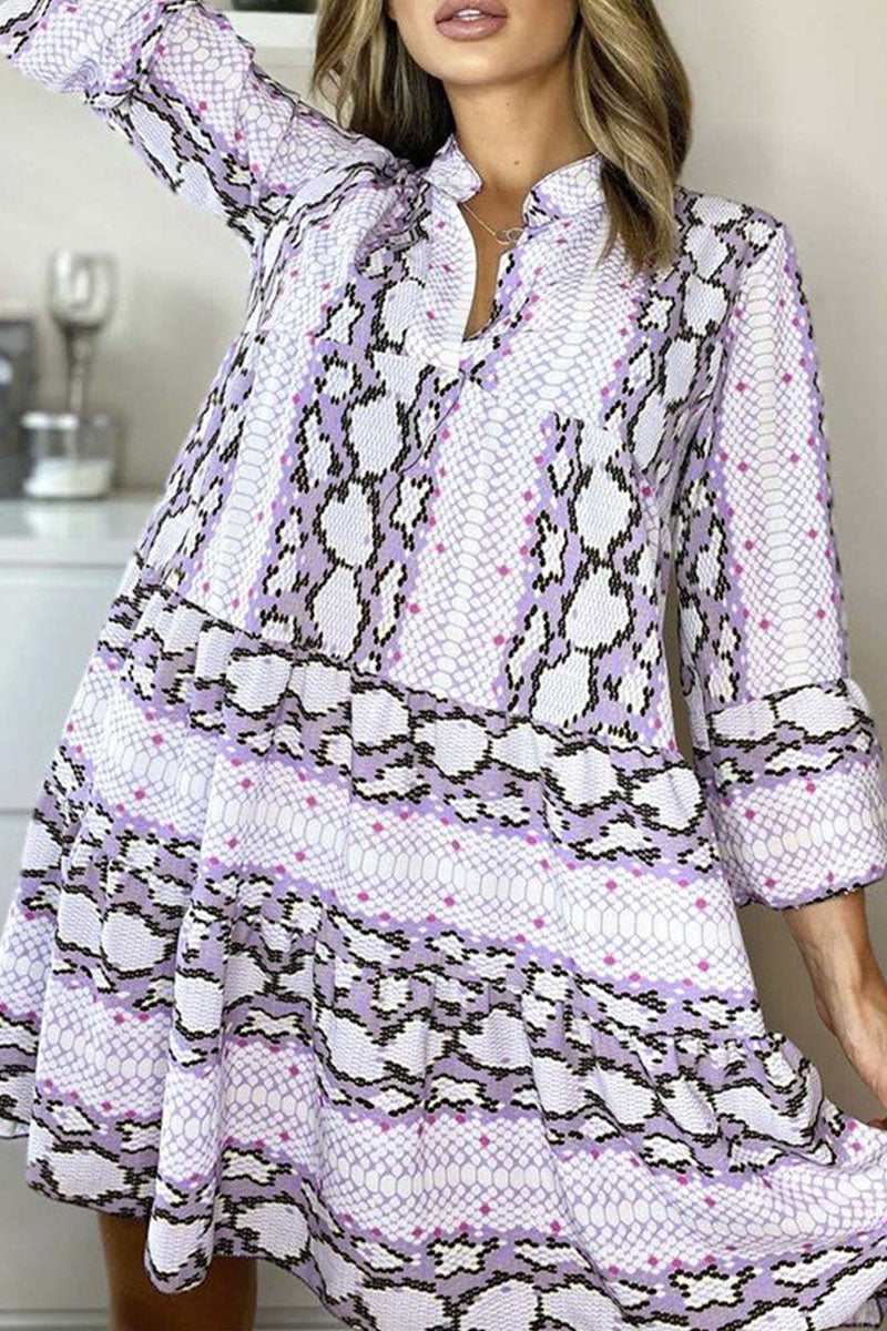 Casual Print Patchwork V Neck Printed Dresses(3 Colors)  Fashionpara