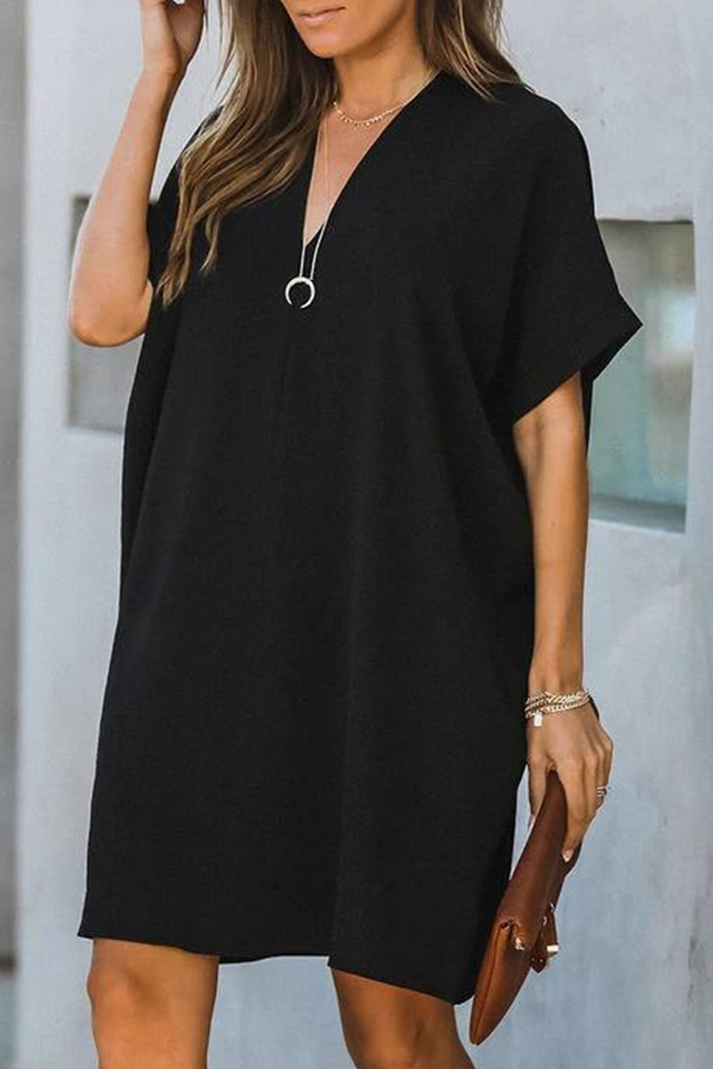 Casual Solid Patchwork V Neck Straight Dresses(3 Colors) - Fashionpara