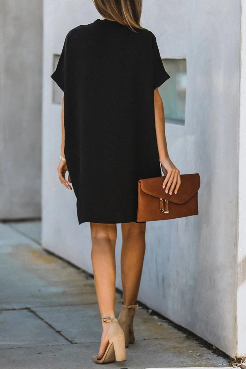 Casual Solid Patchwork V Neck Straight Dresses(3 Colors) - Fashionpara