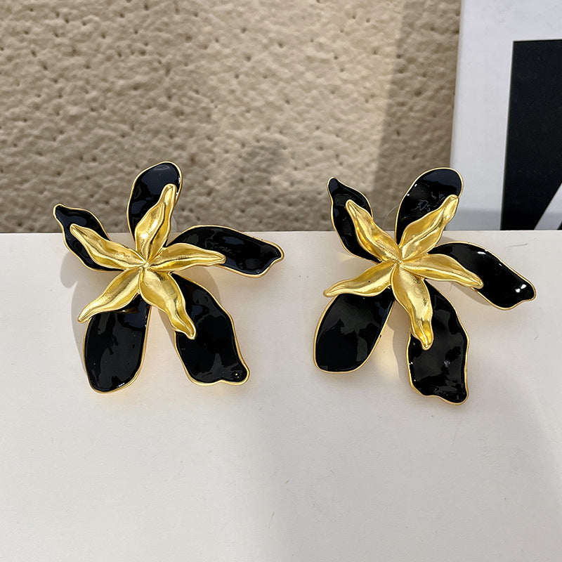 Double Flower Color Block Earrings