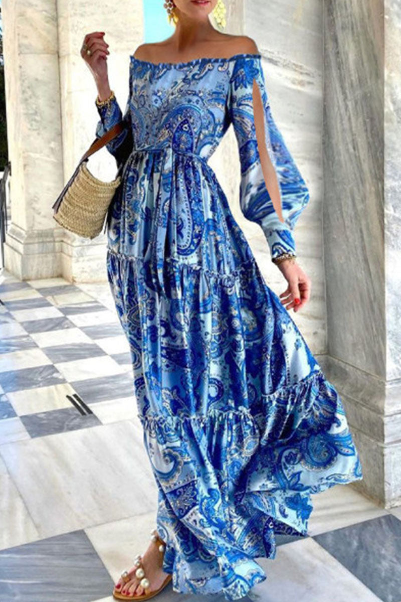 Fashion Street Print Patchwork Off the Shoulder Printed Dresses  Fashionpara