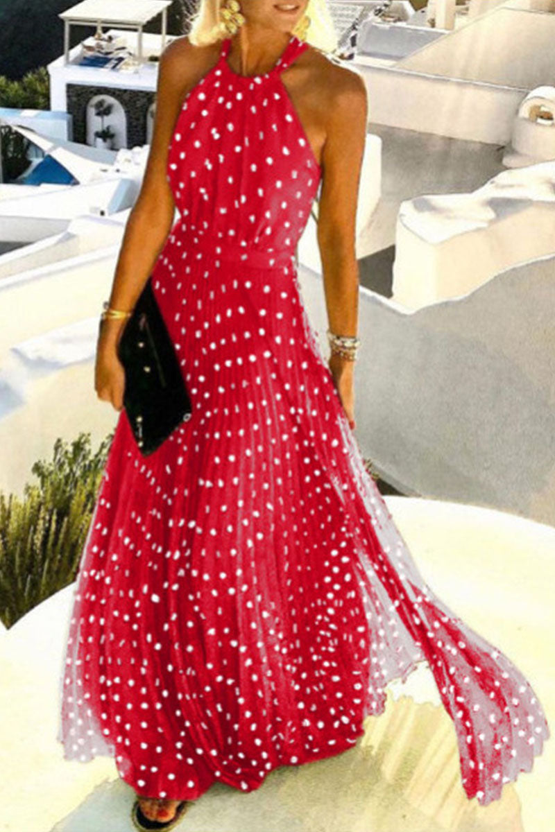 Fashion Bohemian Print Patchwork Halter Pleated Dresses(7 Colors)  Fashionpara