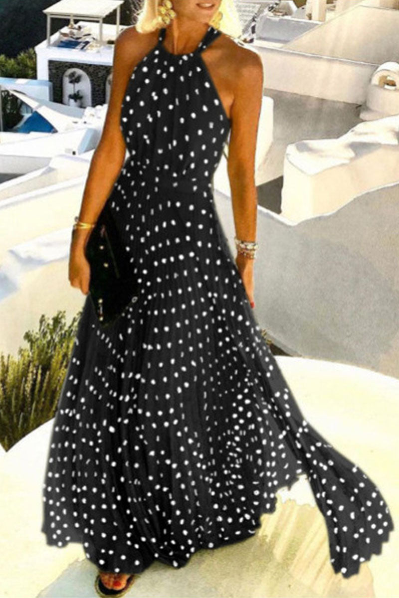 Fashion Bohemian Print Patchwork Halter Pleated Dresses(7 Colors)  Fashionpara