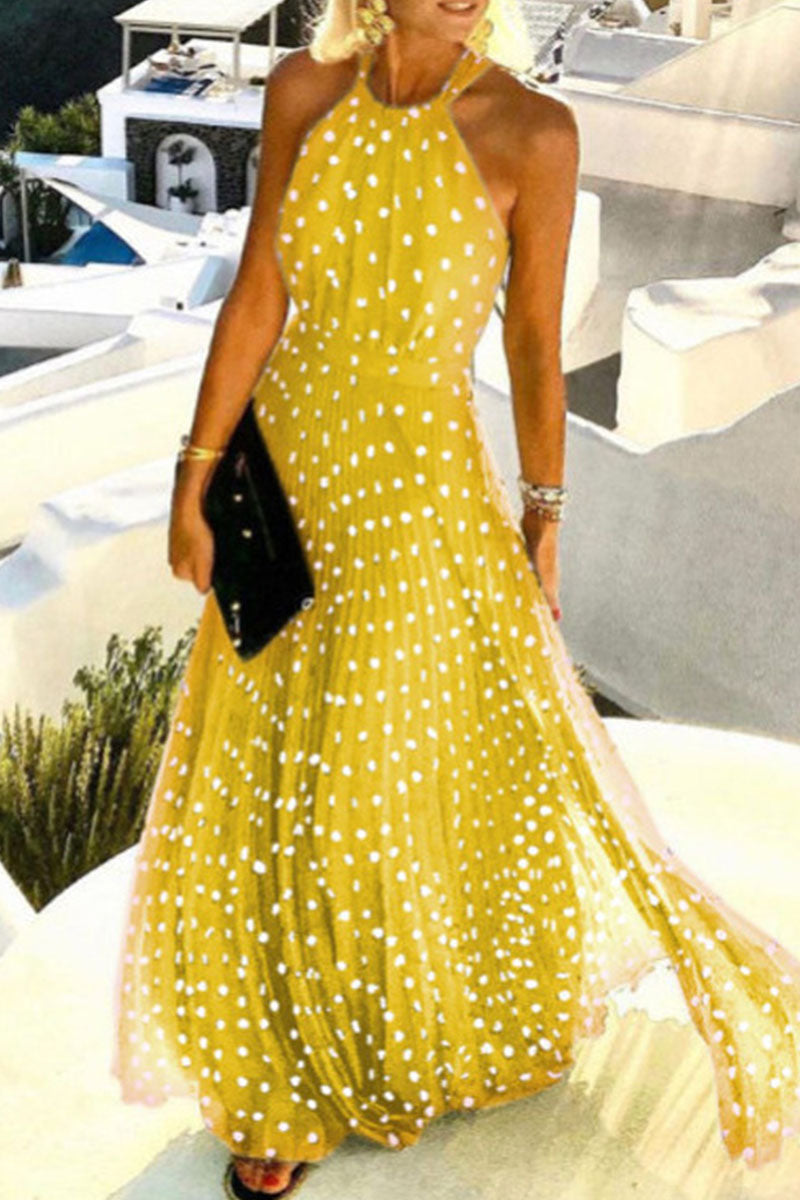 Fashion Street Print Patchwork Halter Pleated Dresses  Fashionpara