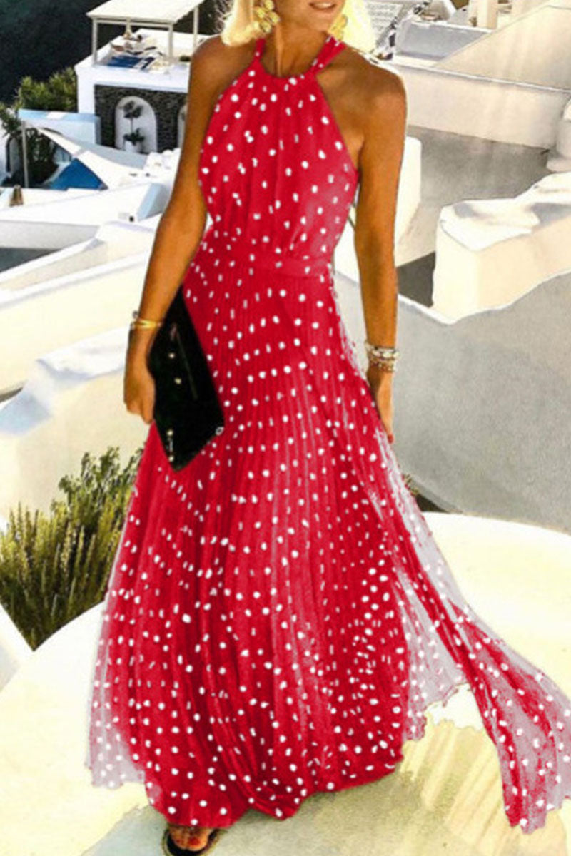 Fashion Street Print Patchwork Halter Pleated Dresses  Fashionpara