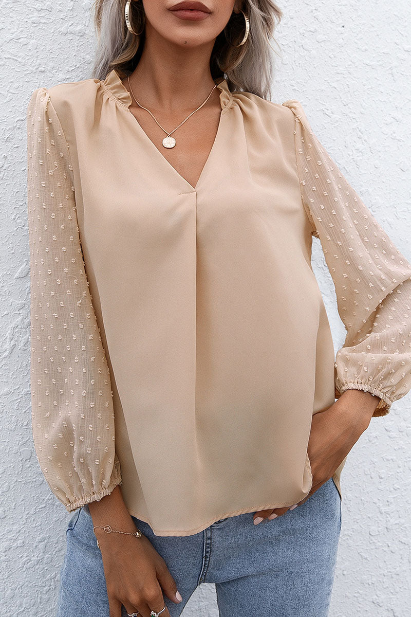 Fashion Casual Solid Patchwork V Neck Tops(3 colors) - Fashionpara