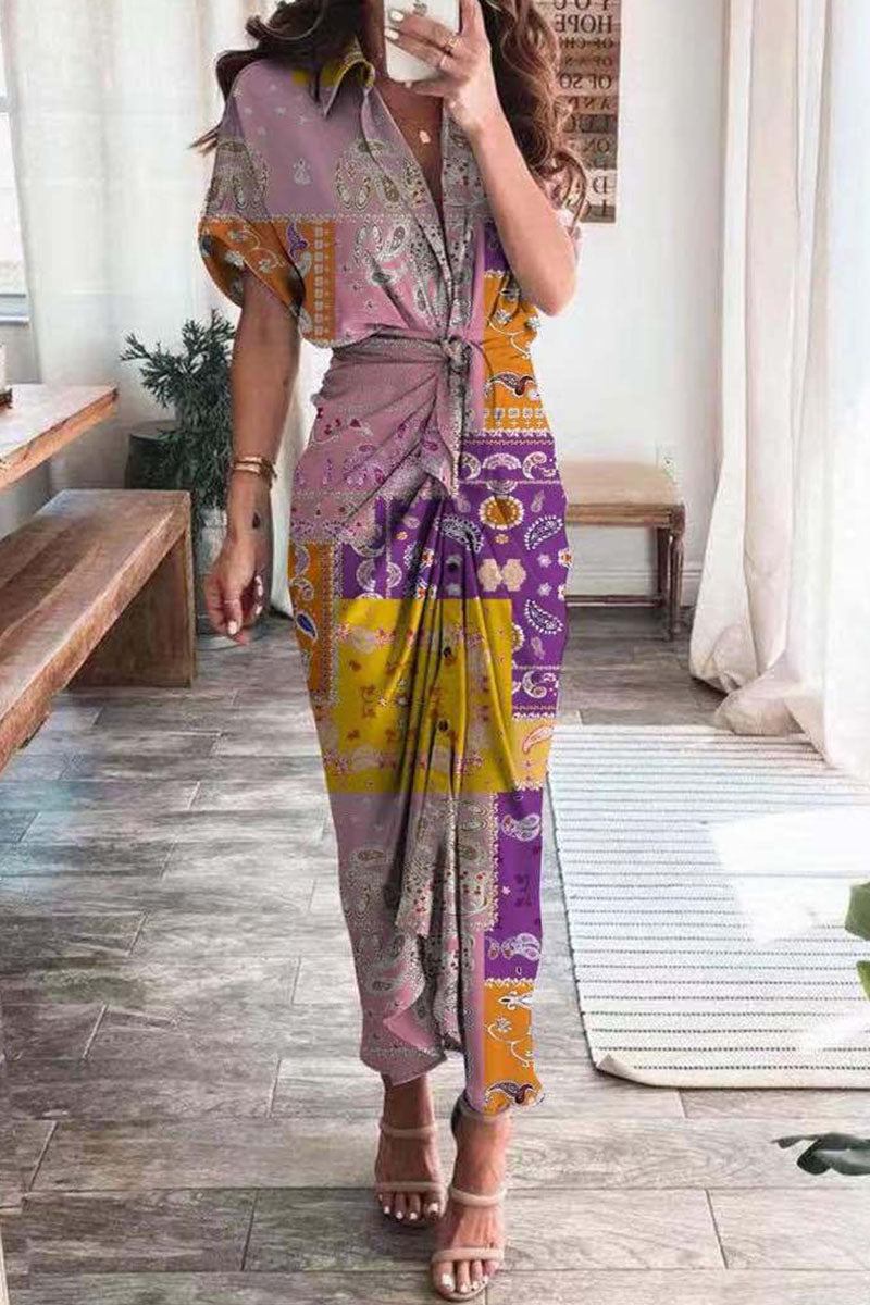 Fashion British Style Print Patchwork Turndown Collar A Line Dresses  Fashionpara