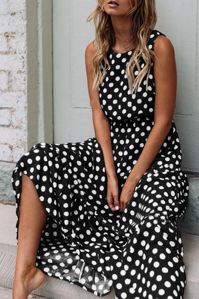 Fashion Street Polka Dot Patchwork O Neck A Line Dresses(5 Colors) - Fashionpara