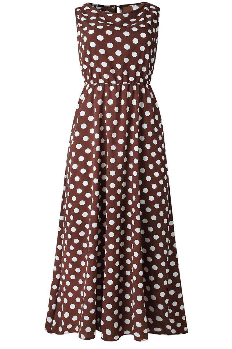 Fashion Street Polka Dot Patchwork O Neck A Line Dresses(5 Colors) - Fashionpara