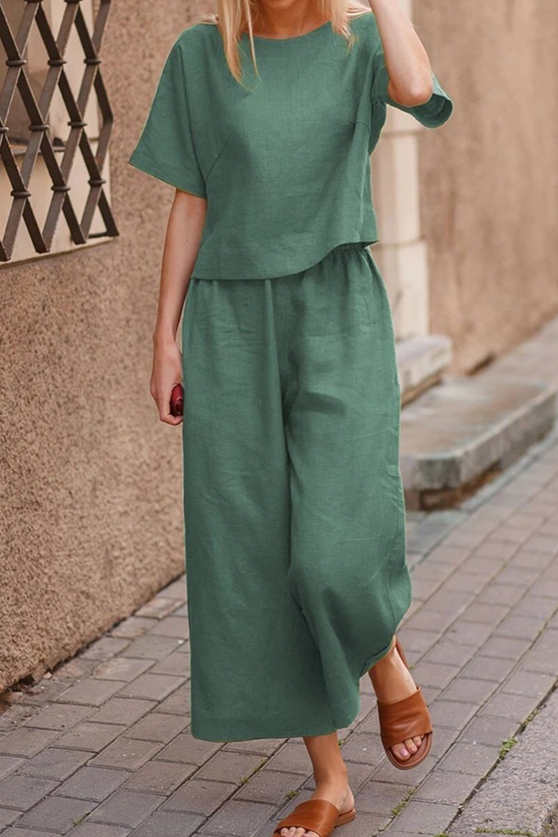 Casual Solid Basic O Neck Short Sleeve Two Pieces(3 Colors)  Fashionpara