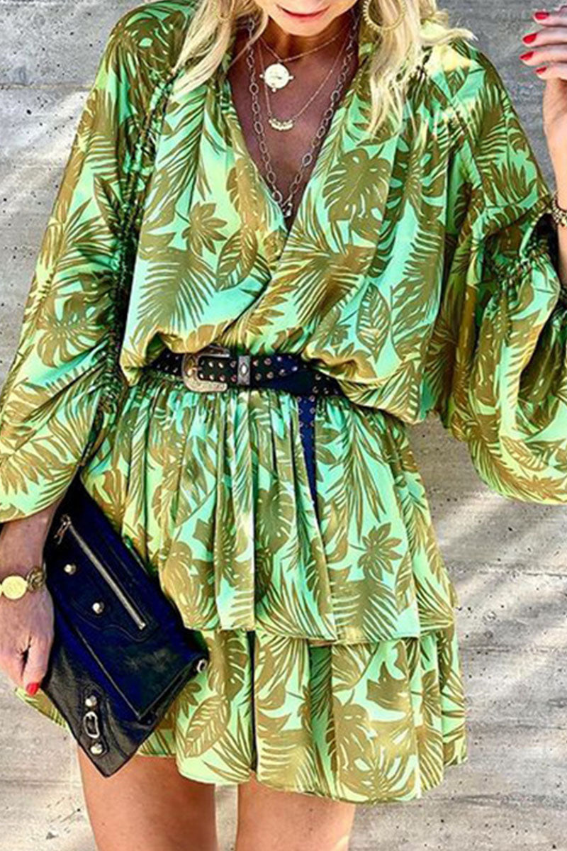 Fashion Street Print Patchwork V Neck A Line Dresses  Fashionpara