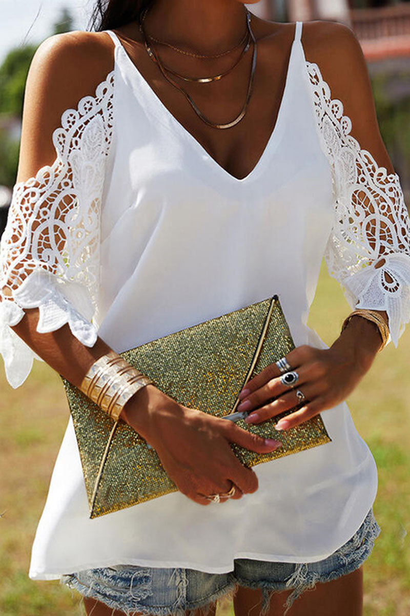 Fashion Casual Solid Patchwork V Neck Blouses