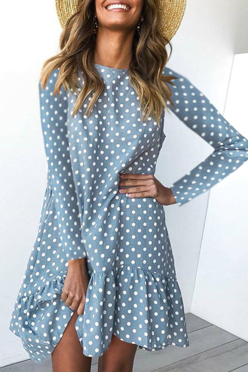 Fashion Street Polka Dot Patchwork O Neck Irregular Dresses(3 Colors)  Fashionpara