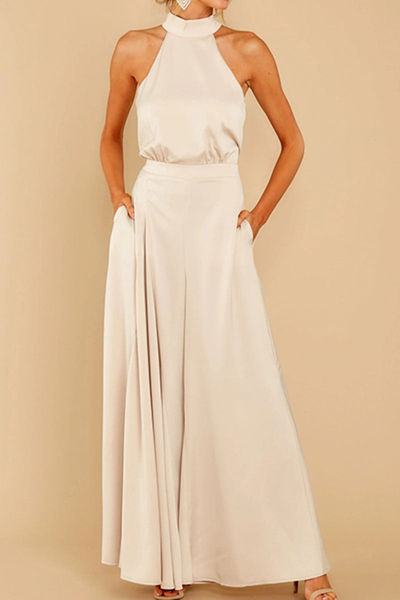 Fashion Casual Solid Patchwork Halter Loose Jumpsuits(5 Colors) - Fashionpara