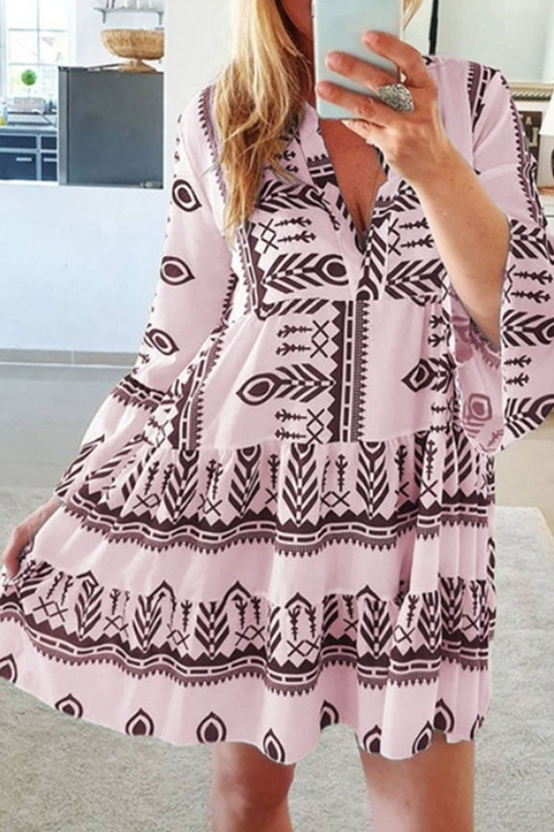 Fashion Sweet Print Patchwork V Neck Princess Dresses(4 Colors)  Fashionpara