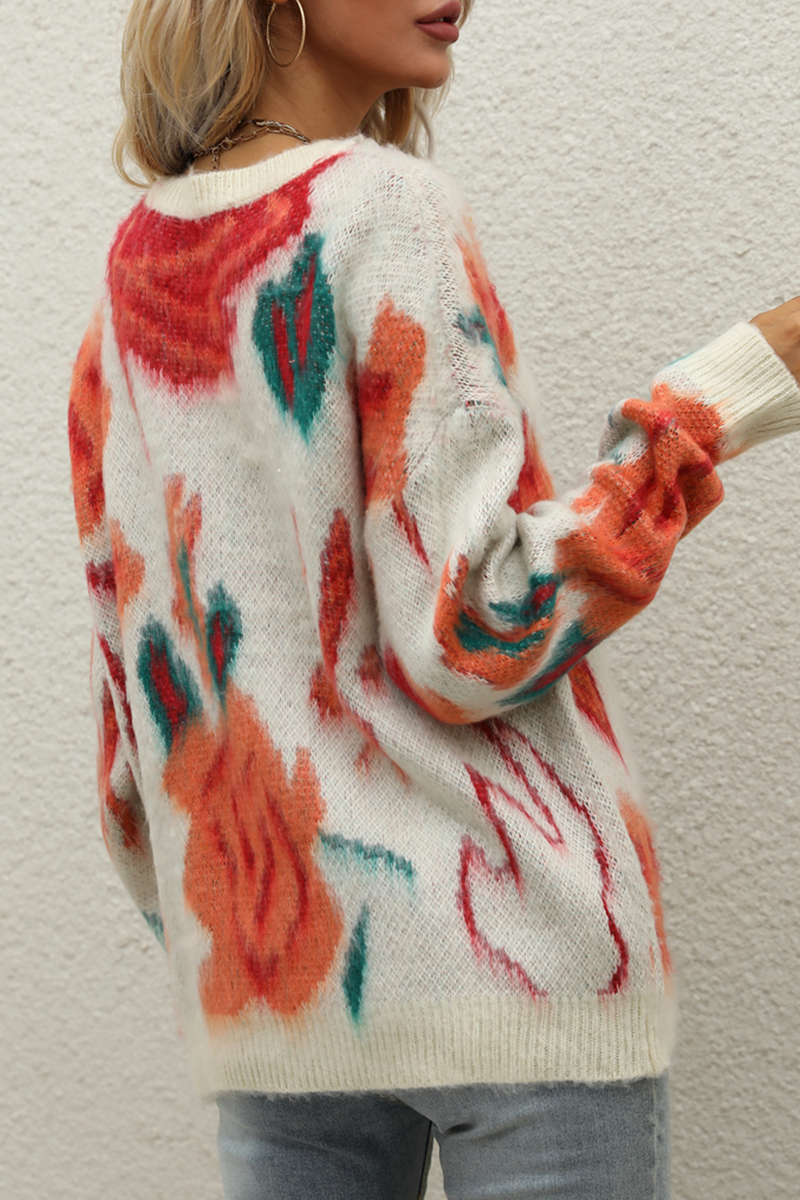 Casual Print Basic O Neck Tops Sweater - Fashionpara