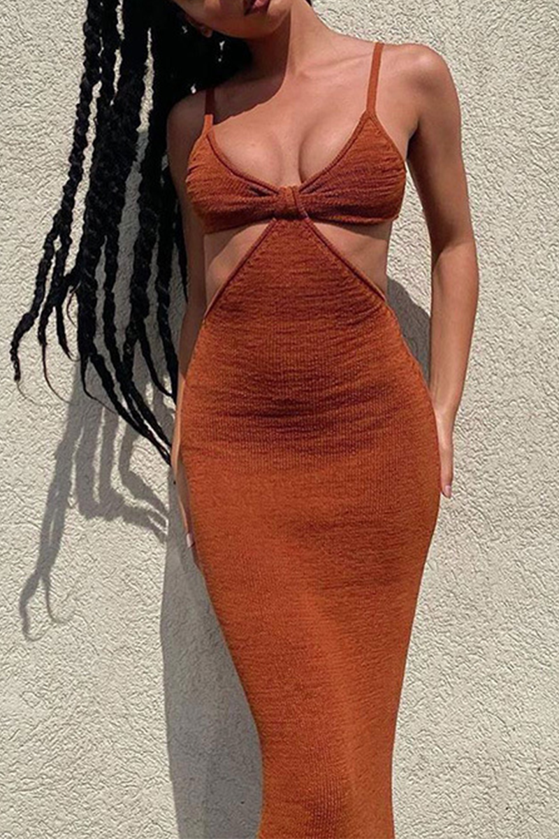 Elegant Solid Patchwork Backless V Neck Evening Dress Dresses - Fashionpara