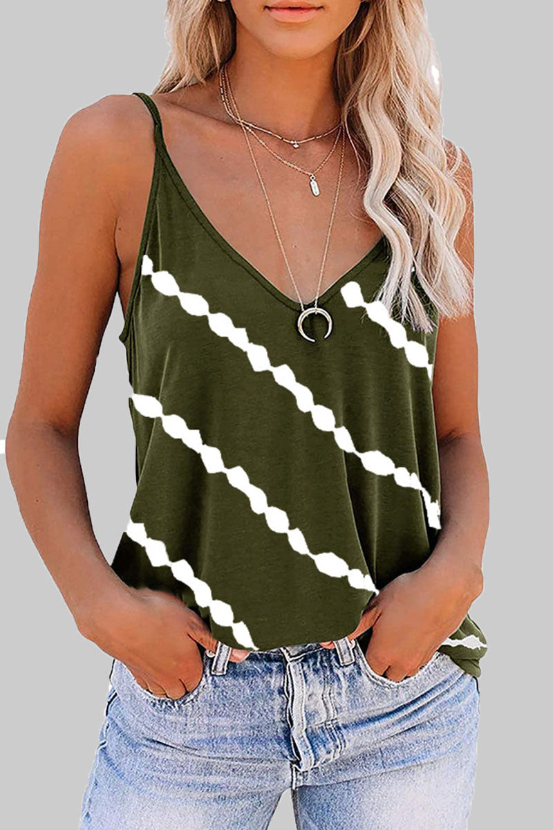 Fashion Casual Striped Print Split Joint V Neck Tops(6 colors)