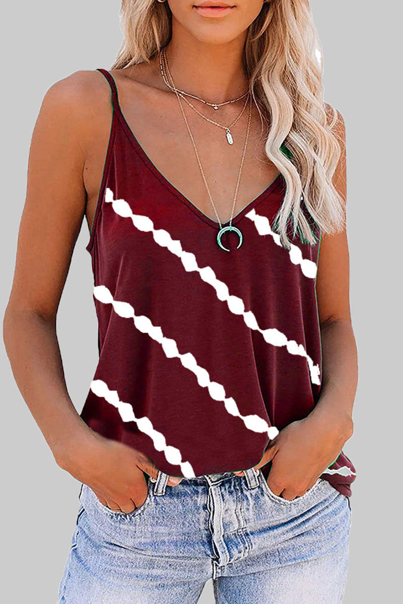 Fashion Casual Striped Print Split Joint V Neck Tops(6 colors)