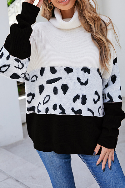 Leopard Patchwork Turtleneck Sweater in 3 Stylish Colors
