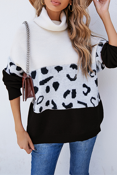 Leopard Patchwork Turtleneck Sweater in 3 Stylish Colors