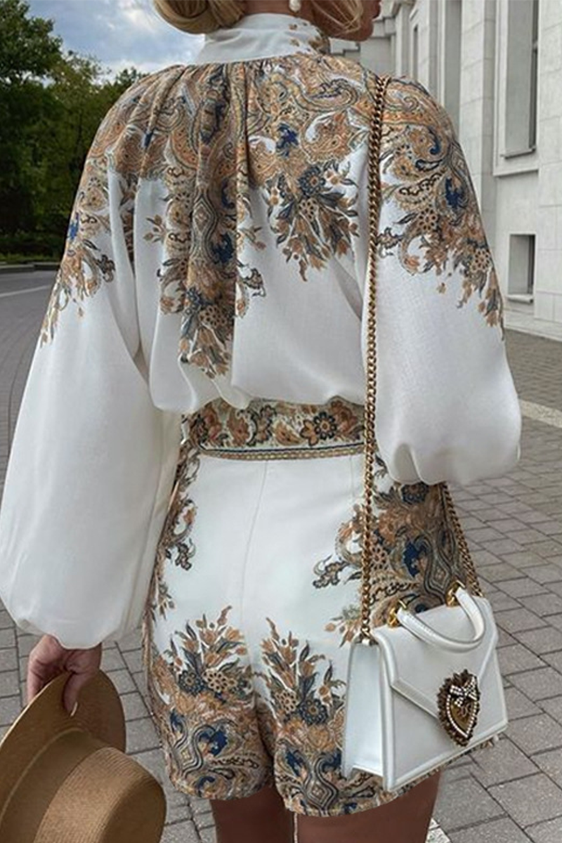 Casual Print Patchwork Half A Turtleneck Long Sleeve Two Pieces  Fashionpara