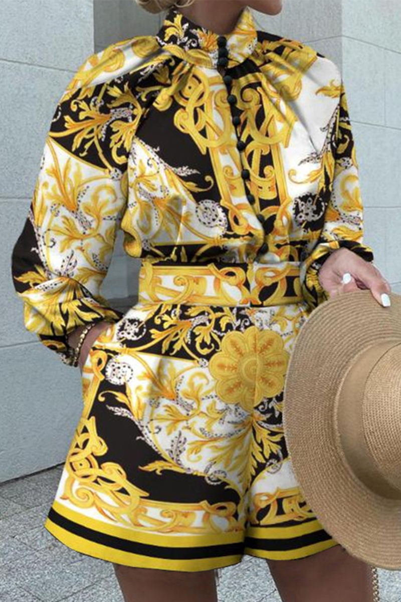 Casual Print Patchwork Half A Turtleneck Long Sleeve Two Pieces  Fashionpara