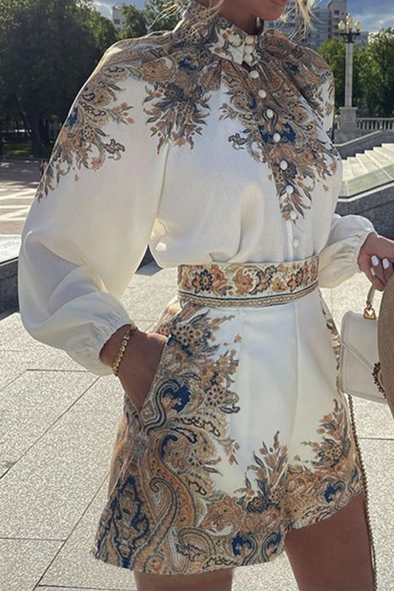 Casual Print Patchwork Half A Turtleneck Long Sleeve Two Pieces  Fashionpara