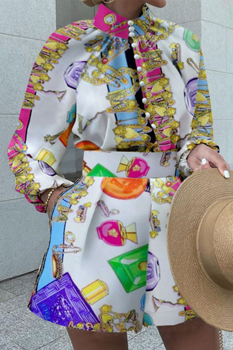 Casual Print Patchwork Half A Turtleneck Long Sleeve Two Pieces  Fashionpara