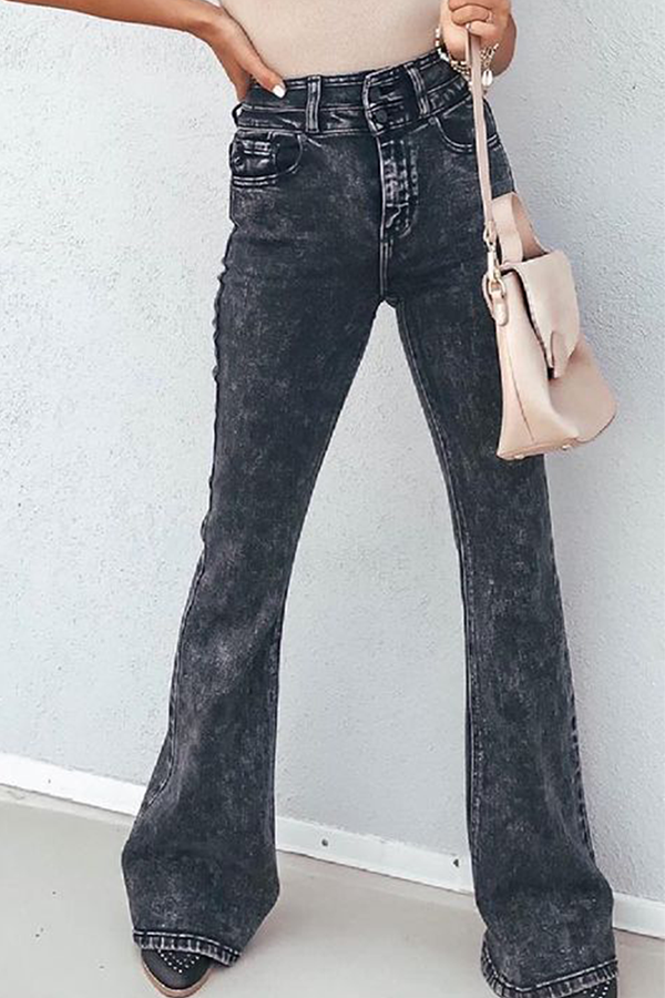 Street Plain Pants High Waist Wide Leg Bottoms - Fashionpara