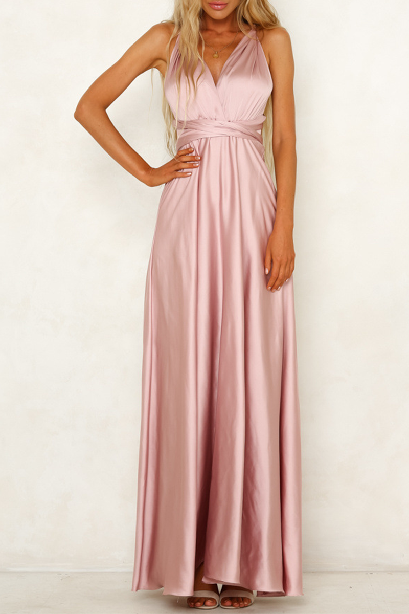 Celebrities Elegant Solid Backless Strap Design V Neck Evening Dress Dresses - Fashionpara