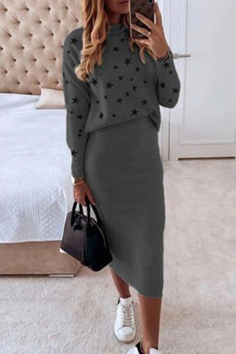 Casual The stars Patchwork O Neck Long Sleeve Two Pieces(7 Colors) - Fashionpara