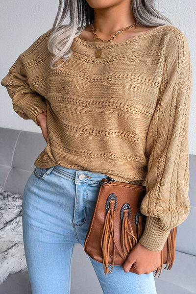 Florcoo Off the Shoulder Casual Patchwork Sweater in 3 Colors