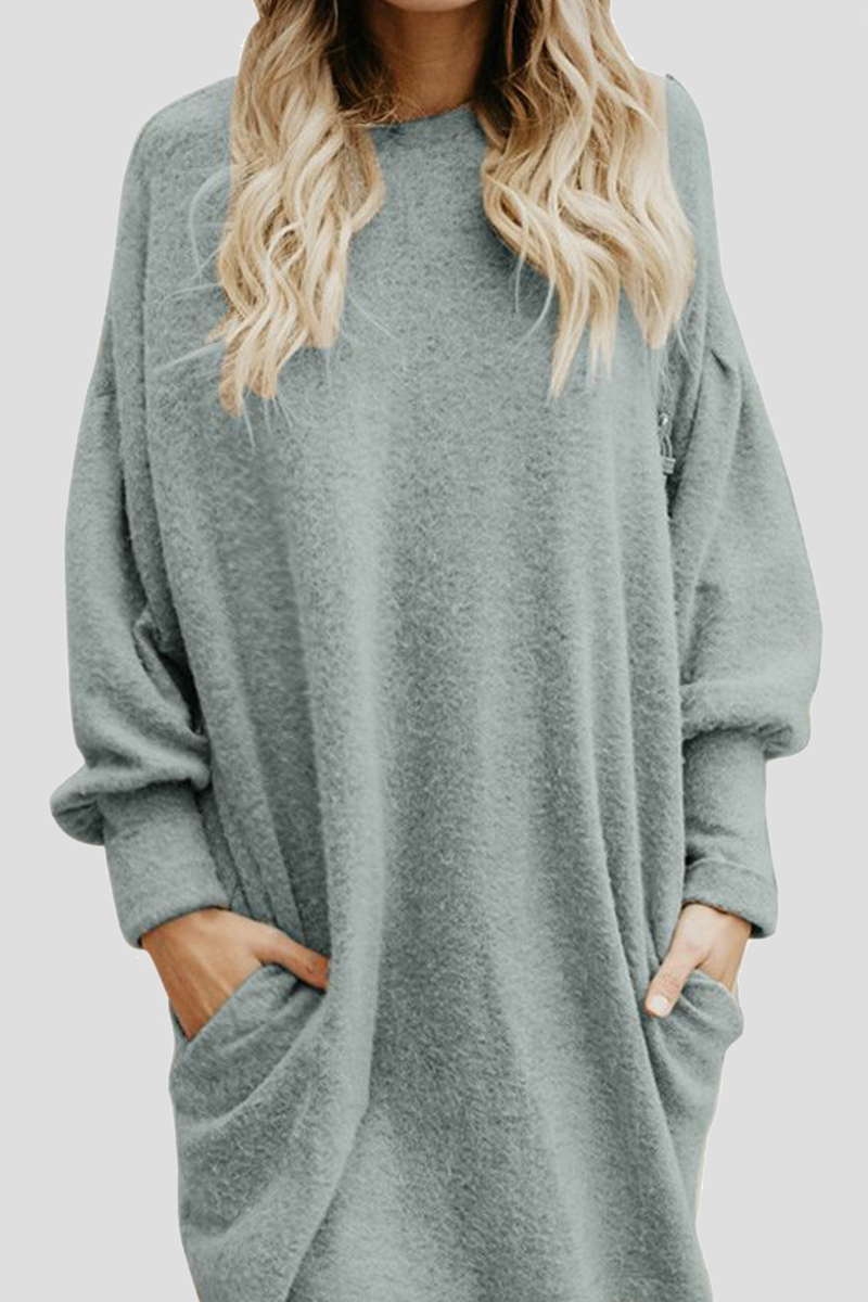 Casual Solid Patchwork Pocket O Neck Dresses(5 Colors) - Fashionpara